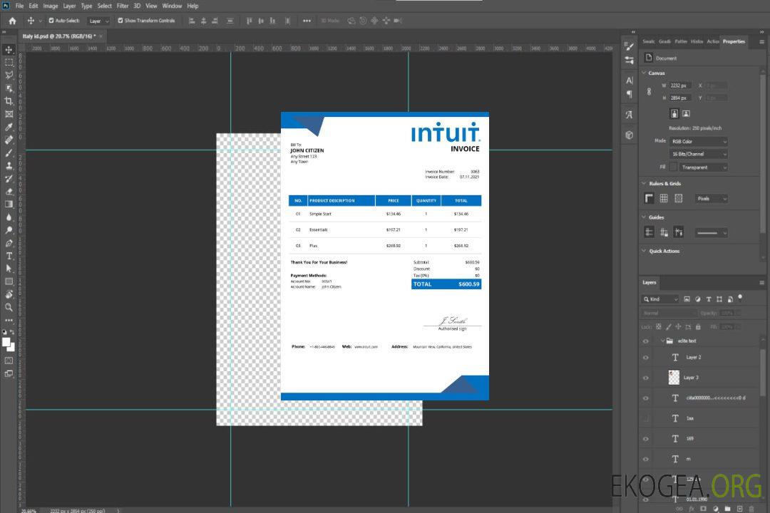 Modèle de facture Intuit aux États , Unis template Modèle de facture Intuit aux États , Unis template